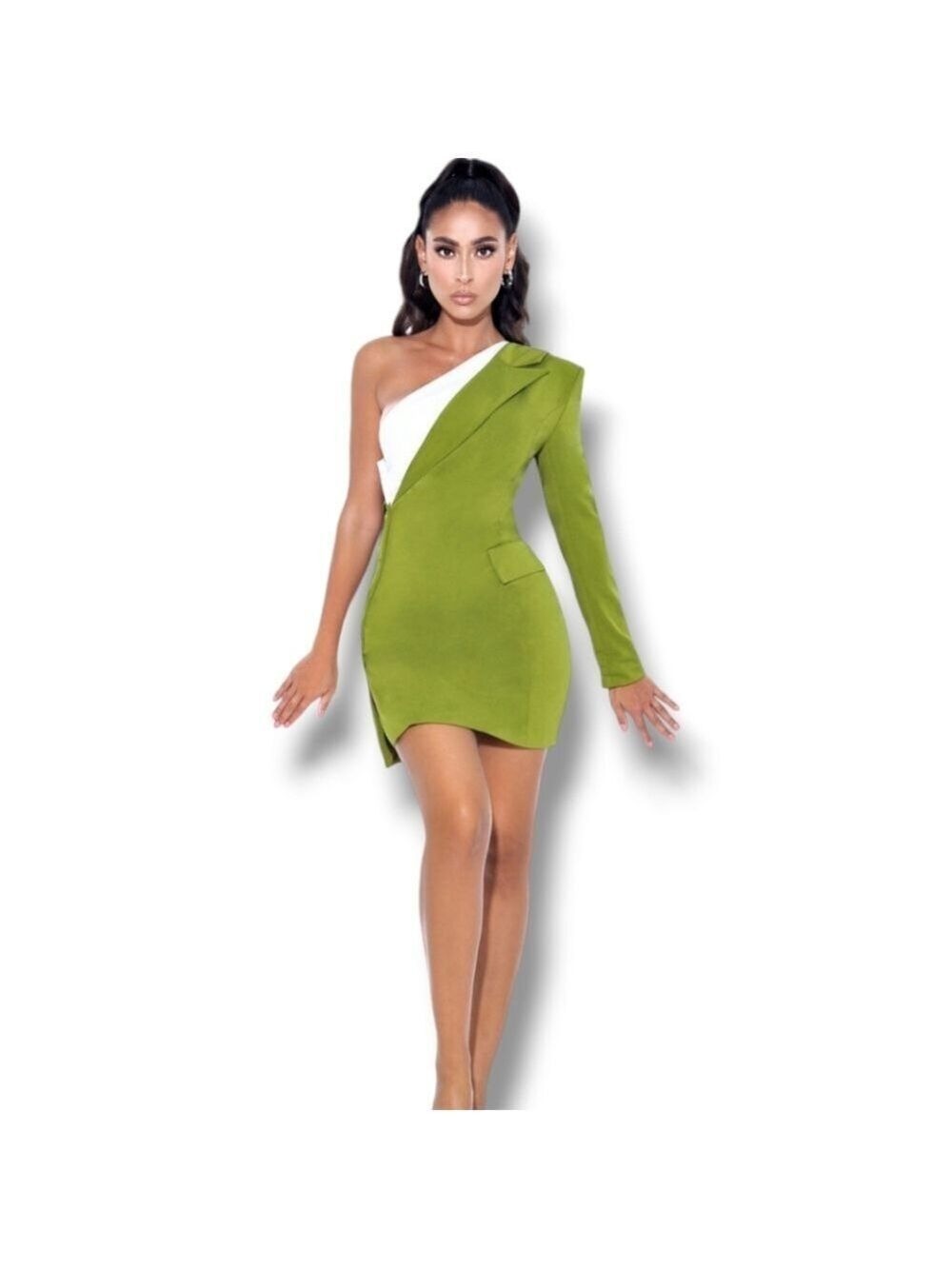 Miss Circle Zola Olive One Sleeve Blazer Dress